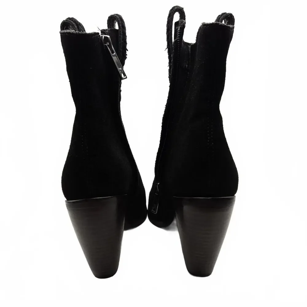 Sam Edelman Agnes Black Suede Western Booties Pointed Toe Block Heel Women’s 6M